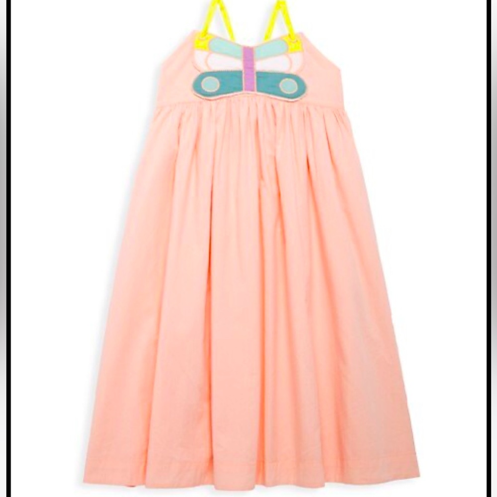 Stella McCartney Girls Peach Dress with Yellow Straps and Teal Accent